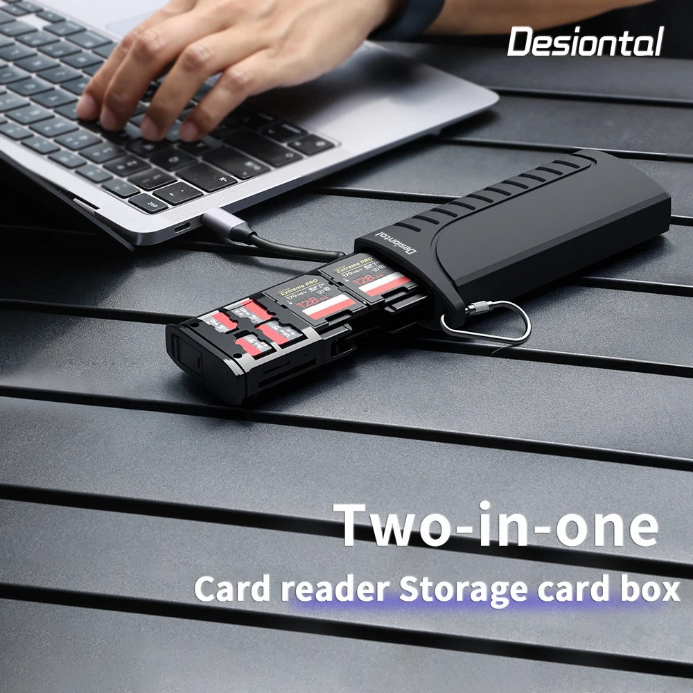 "Desiontal DK-10 Ultra-Fast USB 3.1 Type-C SD Card Reader & Versatile Carrying Case for Cameras, Smartphones, and Drones"