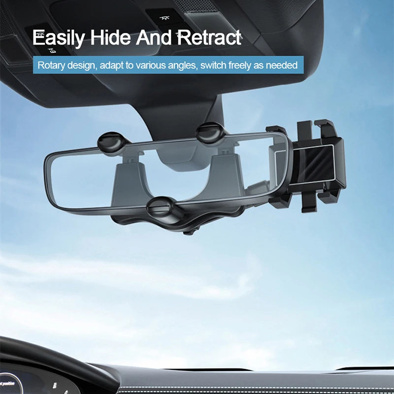 "Ultimate 360-Degree Rearview Mirror Phone Holder - Anti-Shake & Stable Mount for 3-7 Inch Smartphones!"