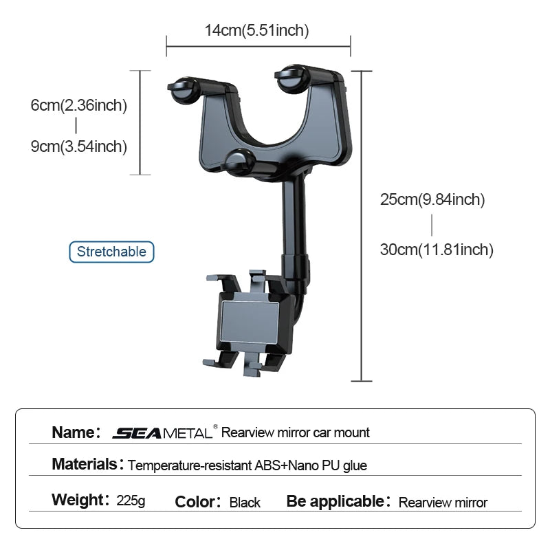 "Ultimate 360-Degree Rearview Mirror Phone Holder - Anti-Shake & Stable Mount for 3-7 Inch Smartphones!"