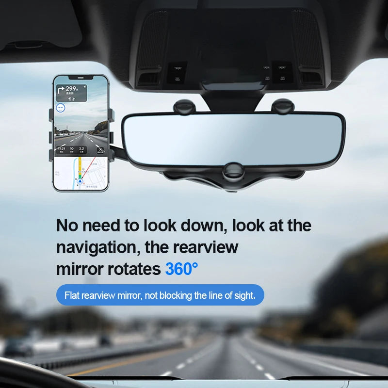 "Ultimate 360-Degree Rearview Mirror Phone Holder - Anti-Shake & Stable Mount for 3-7 Inch Smartphones!"